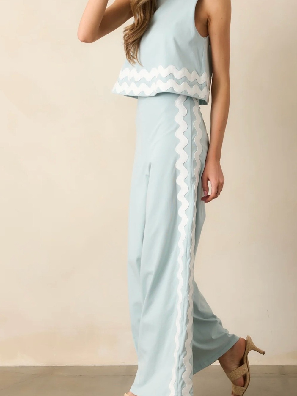 Prosperina Jumper Wide-Leg Pants with Wave Trim New with Tags Medium